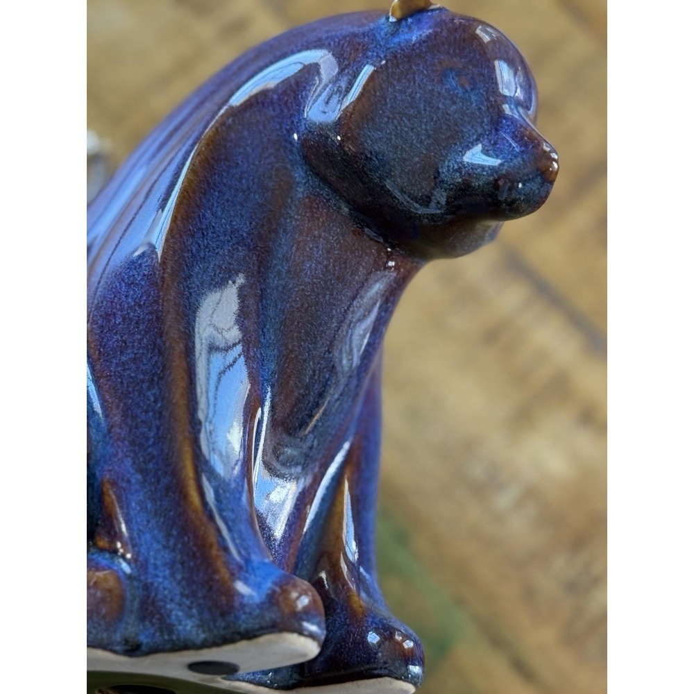 Scandinavian Vintage Blue Brown Drip Glaze Ceramic Bear Figurine Art Sculpture - Picture 6 of 11